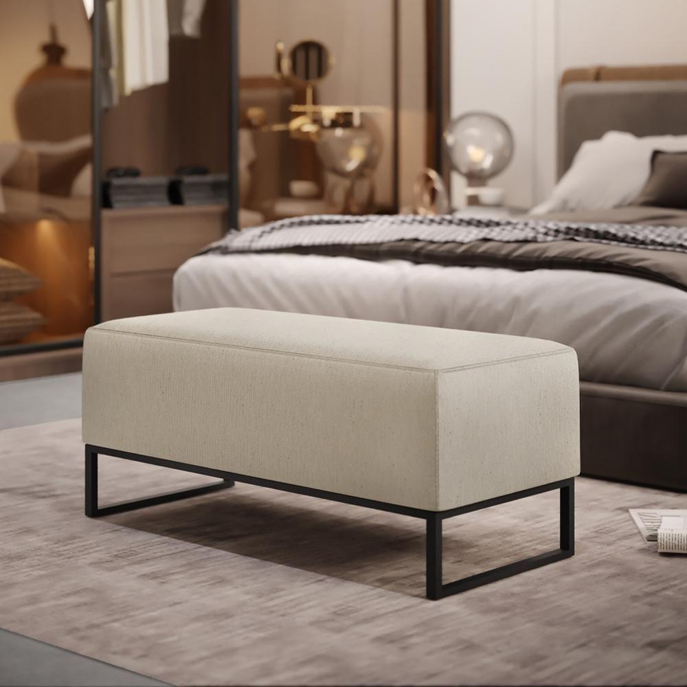 Kit 02 Puffs Cléo W01 Base De Ferro 90 Cm Linho Bege - 8