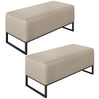 Kit 02 Puffs Cléo W01 Base De Ferro 90 Cm Linho Bege - 1