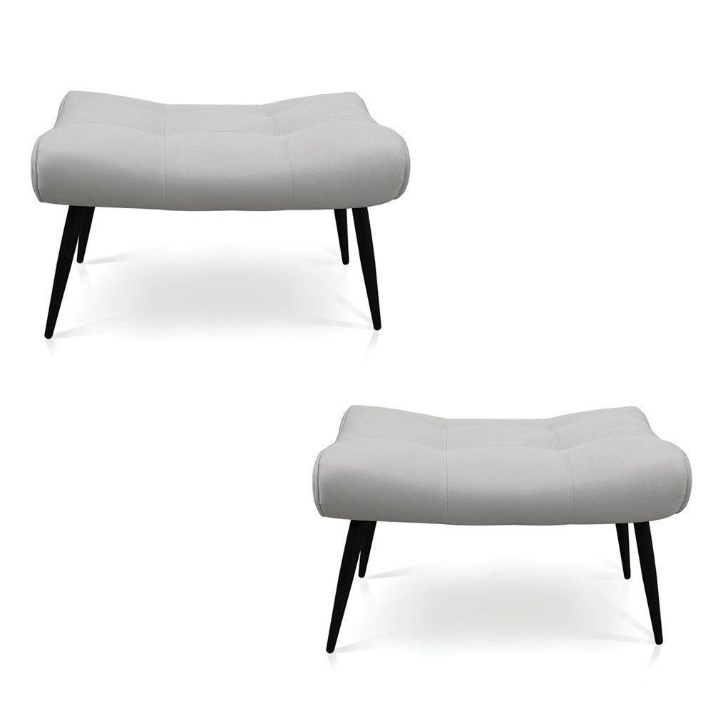 Kit 02 Puffs Sher Suede Cinza Pés Palito De Ferro - D'Rossi - 1