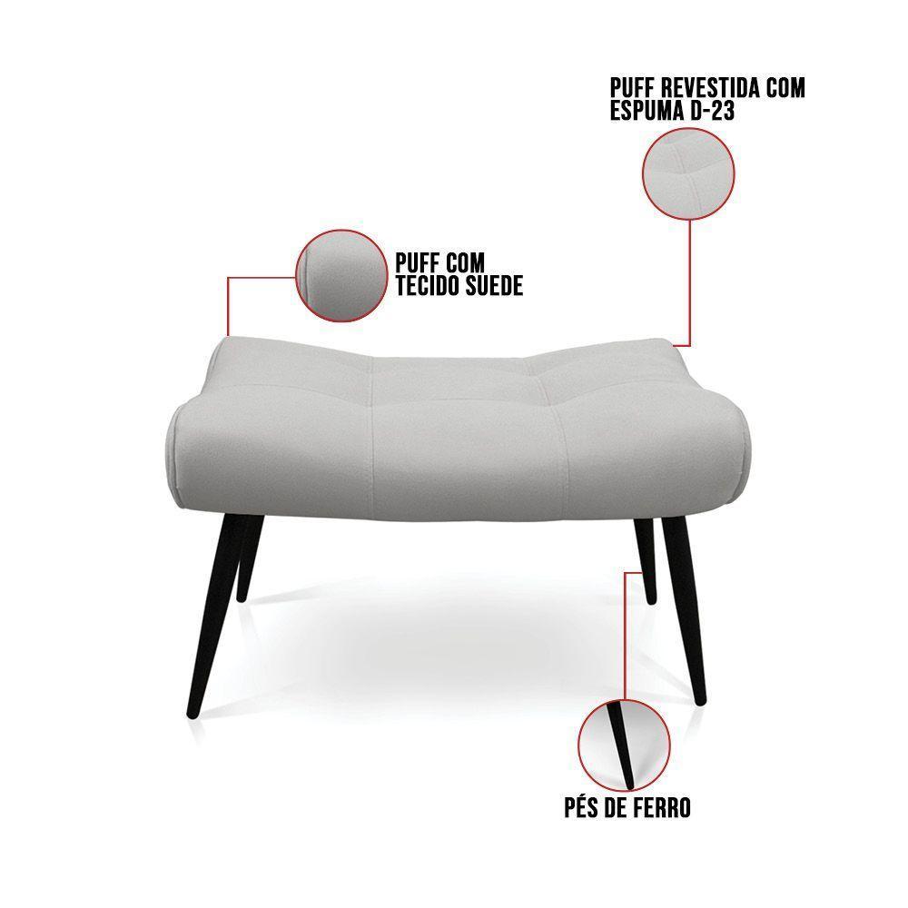 Kit 02 Puffs Sher Suede Cinza Pés Palito De Ferro - D'Rossi - 2