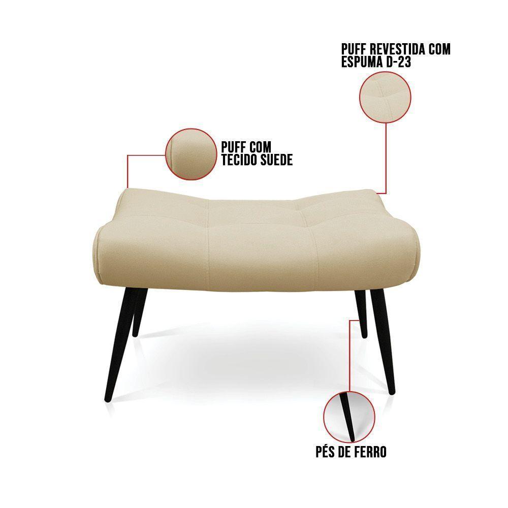Kit 02 Puffs Sher Suede Pés Palito De Ferro - D'rossi Cor Bege - 2