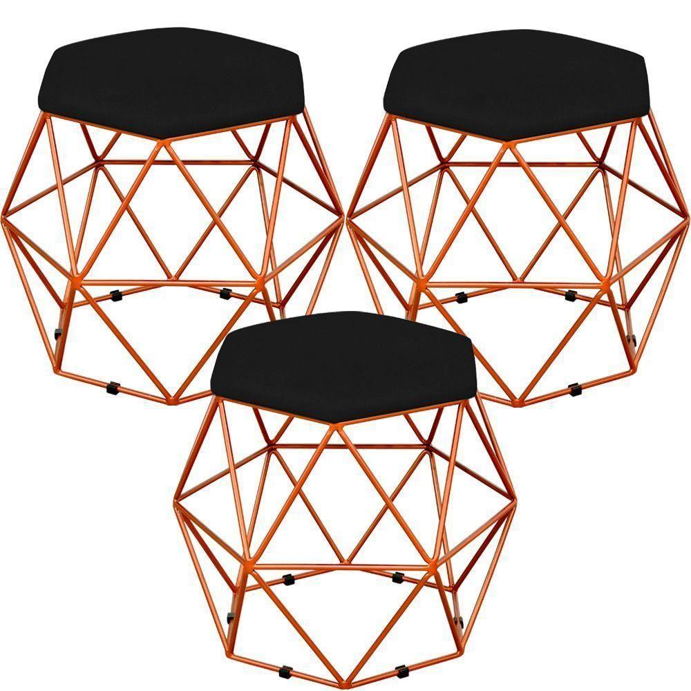 Kit 03 Puffs Aramado Bronze Six L02 Suede Preto - 1