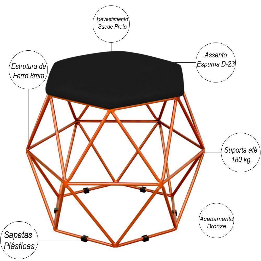 Kit 03 Puffs Aramado Bronze Six L02 Suede Preto - 3