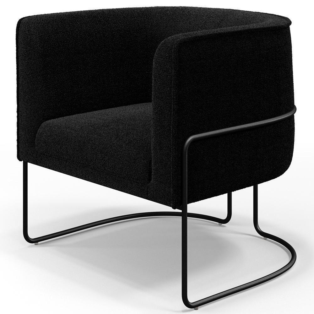 Poltrona Para Sala De Estar Decorativa Fixa Base Aço Preto Betina D02 Bouclê Preto - Lyam Decor - 1