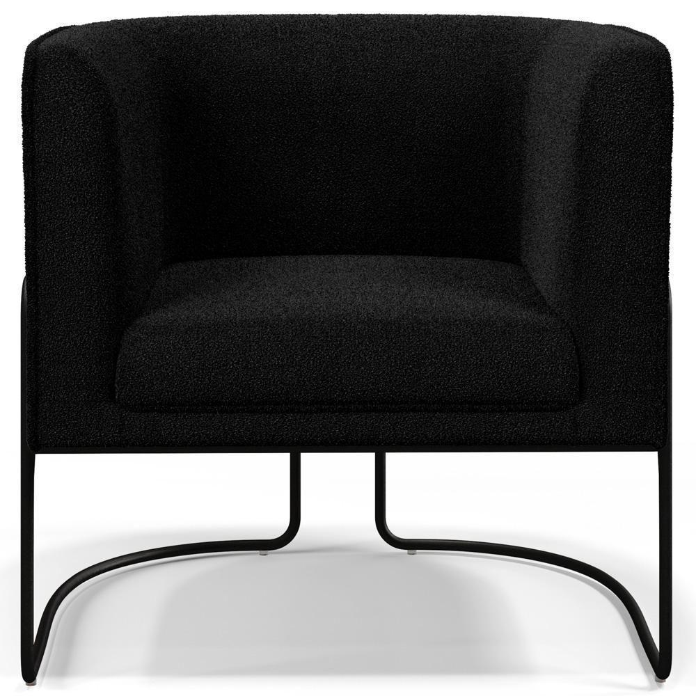 Poltrona Para Sala De Estar Decorativa Fixa Base Aço Preto Betina D02 Bouclê Preto - Lyam Decor - 6