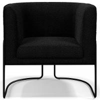 Poltrona Para Sala De Estar Decorativa Fixa Base Aço Preto Betina D02 Bouclê Preto - Lyam Decor - 6