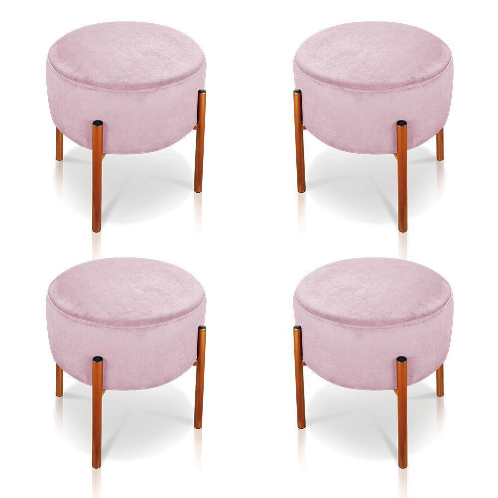 Kit 4 Puffs Iron Suede Cobre Rosa Bebê - 1