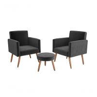 Conjunto 02 Poltronas Decorativas E 1 Puff Dallas - Chumbo - 1