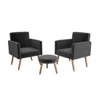 Conjunto 02 Poltronas Decorativas E 1 Puff Dallas - Chumbo - 2