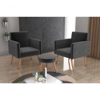 Conjunto 02 Poltronas Decorativas E 1 Puff Dallas - Chumbo - 5