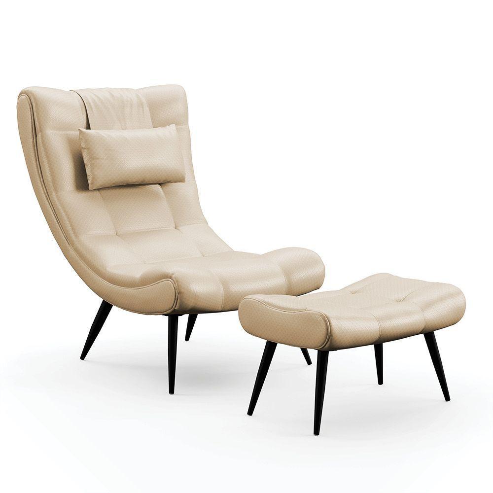 Kit 01 Poltrona E 01 Puff Sher Facto Bege Pés Palito De Ferro - D'rossi - 1