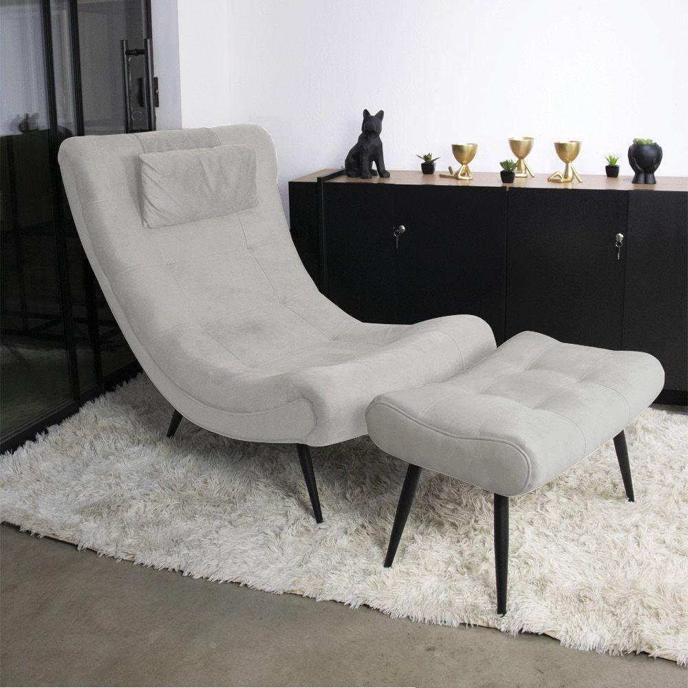 Puff Sher Suede Pés Palito De Ferro - D'Rossi Cor Cinza - 4