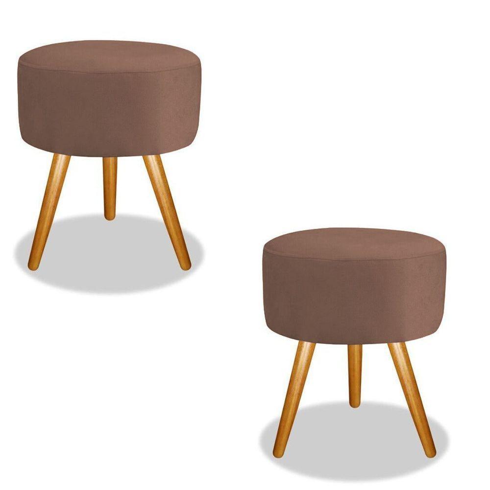 Combo 2 Puf, Puff Para Sala, Puff Redondo, Suede Marrom - 1