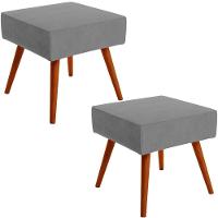 Kit 02 Puffs Banqueta Decorativa Com Pés Palito Suede Cinza - 1