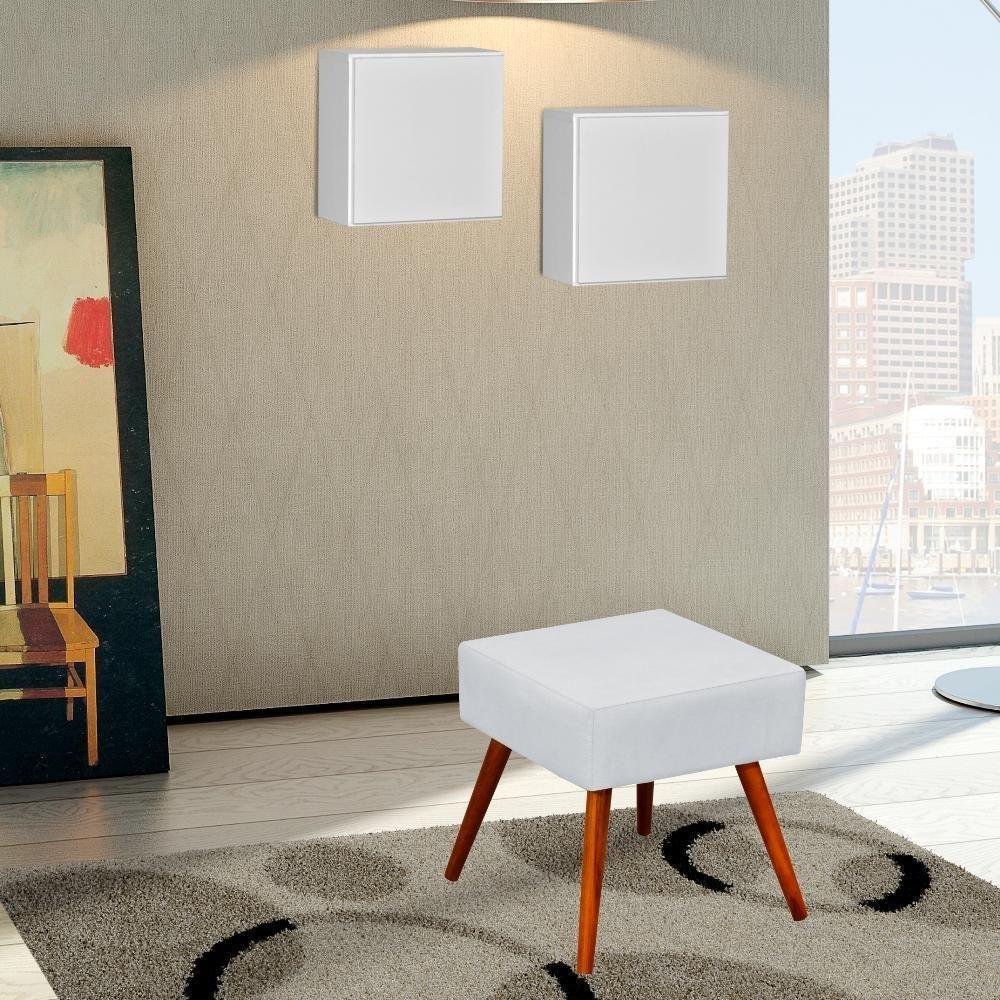 Kit 02 Puffs Banqueta Com Pés Palito Corino Branco - 8