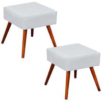 Kit 02 Puffs Banqueta Com Pés Palito Corino Branco