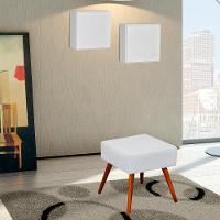 Kit 02 Puffs Banqueta Com Pés Palito Corino Branco - 14