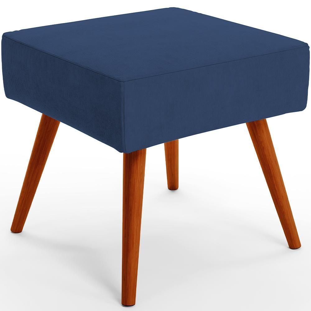 Kit 02 Puffs Banqueta Com Pés Palito Suede Azul Marinho - 6
