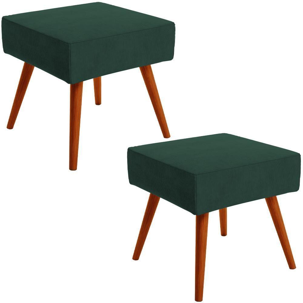 Kit 02 Puffs Banqueta Com Pés Palito Suede Verde Musgo - 1
