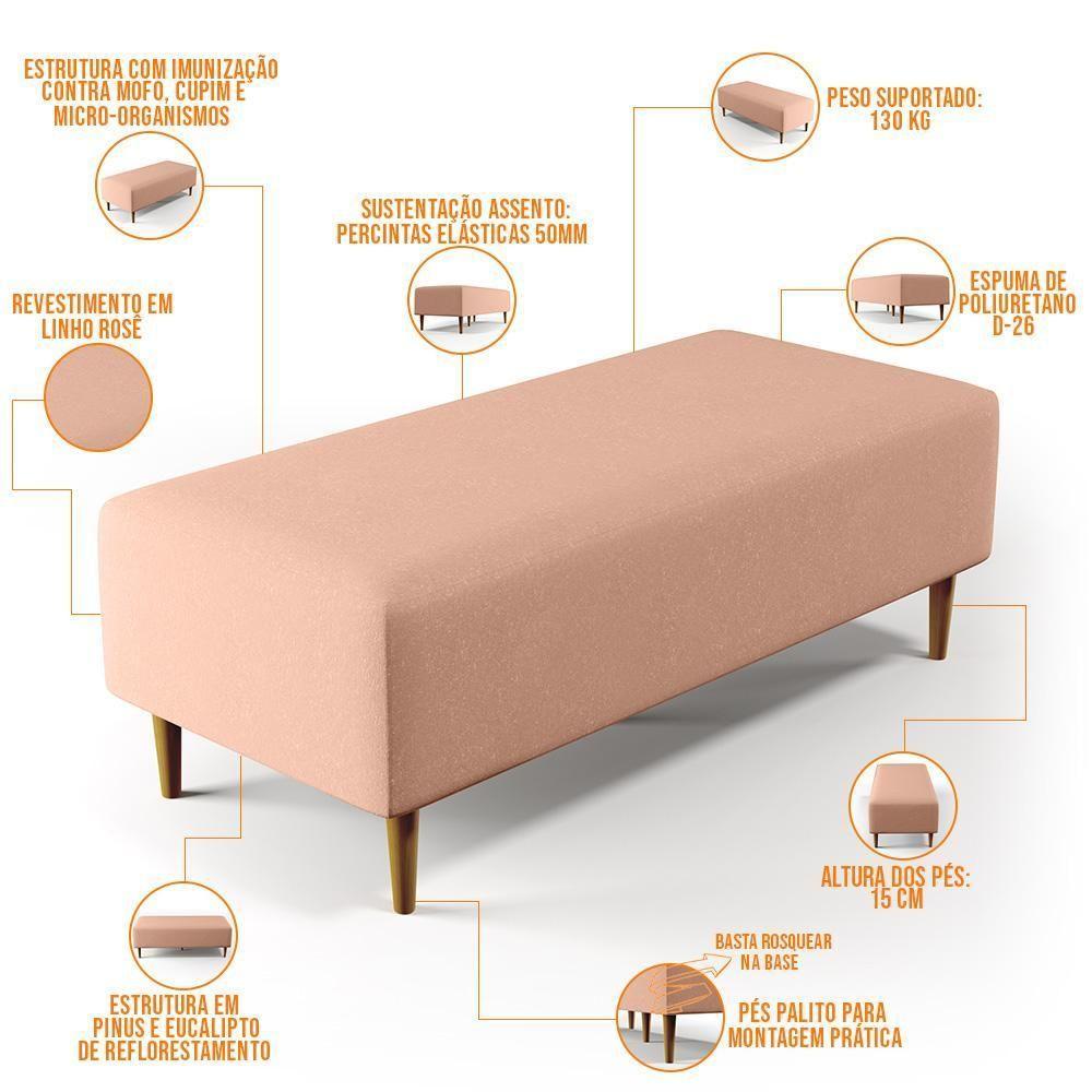 Kit 02 Puffs Bali W01 Pés Palito 120x50 Cm Linho Rosê - 6