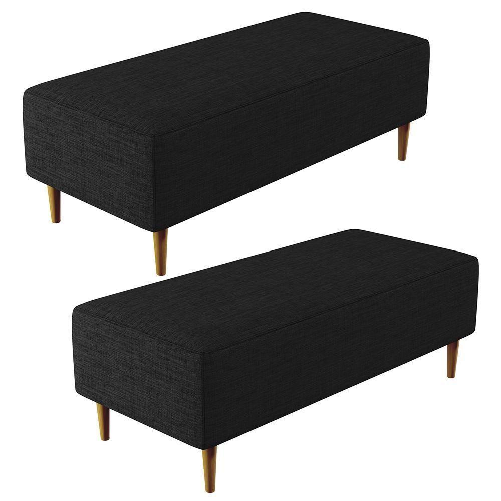 Kit 02 Puffs Bali W01 Pés Palito 120x50 Cm Linho Chumbo - 1