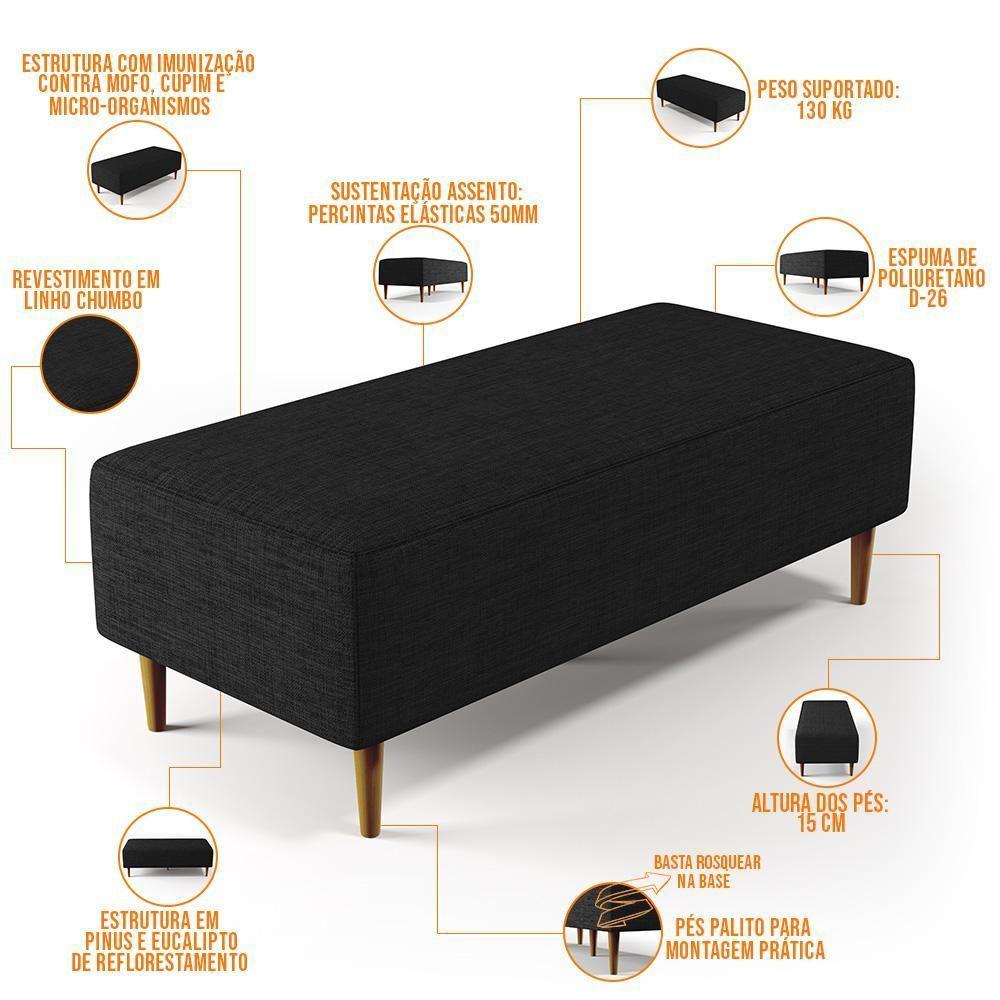 Kit 02 Puffs Bali W01 Pés Palito 120x50 Cm Linho Chumbo - 6