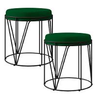 Kit 02 Puffs Aramado Preto Zaya L02 Suede Verde Musgo - 1