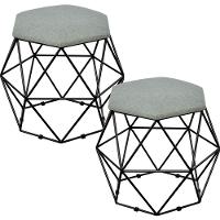 Kit 02 Puffs Aramado Preto Six L02 Linho Cinza Escuro - 1