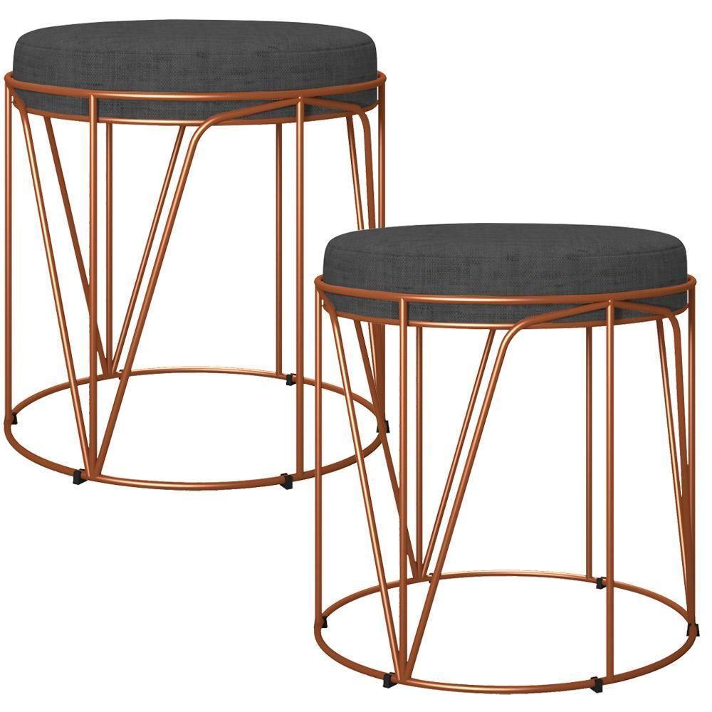 Kit 02 Puffs Aramado Bronze Zaya L02 Linho Chumbo - 1