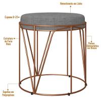 Kit 02 Puffs Aramado Bronze Zaya L02 Linho Cinza Escuro - 3