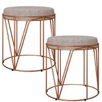 Kit 02 Puffs Aramado Bronze Zaya L02 Linho Bege - 1