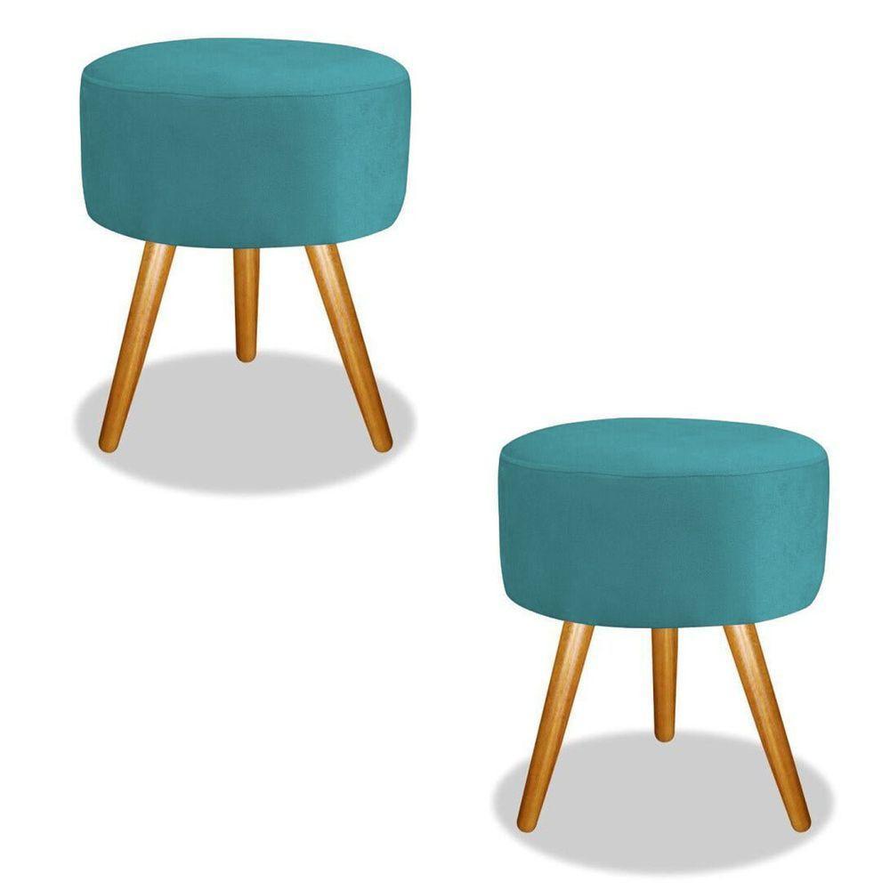 Combo Puff Magnus Redondo Decorativo Pé Palito Azul Tiffany - 1