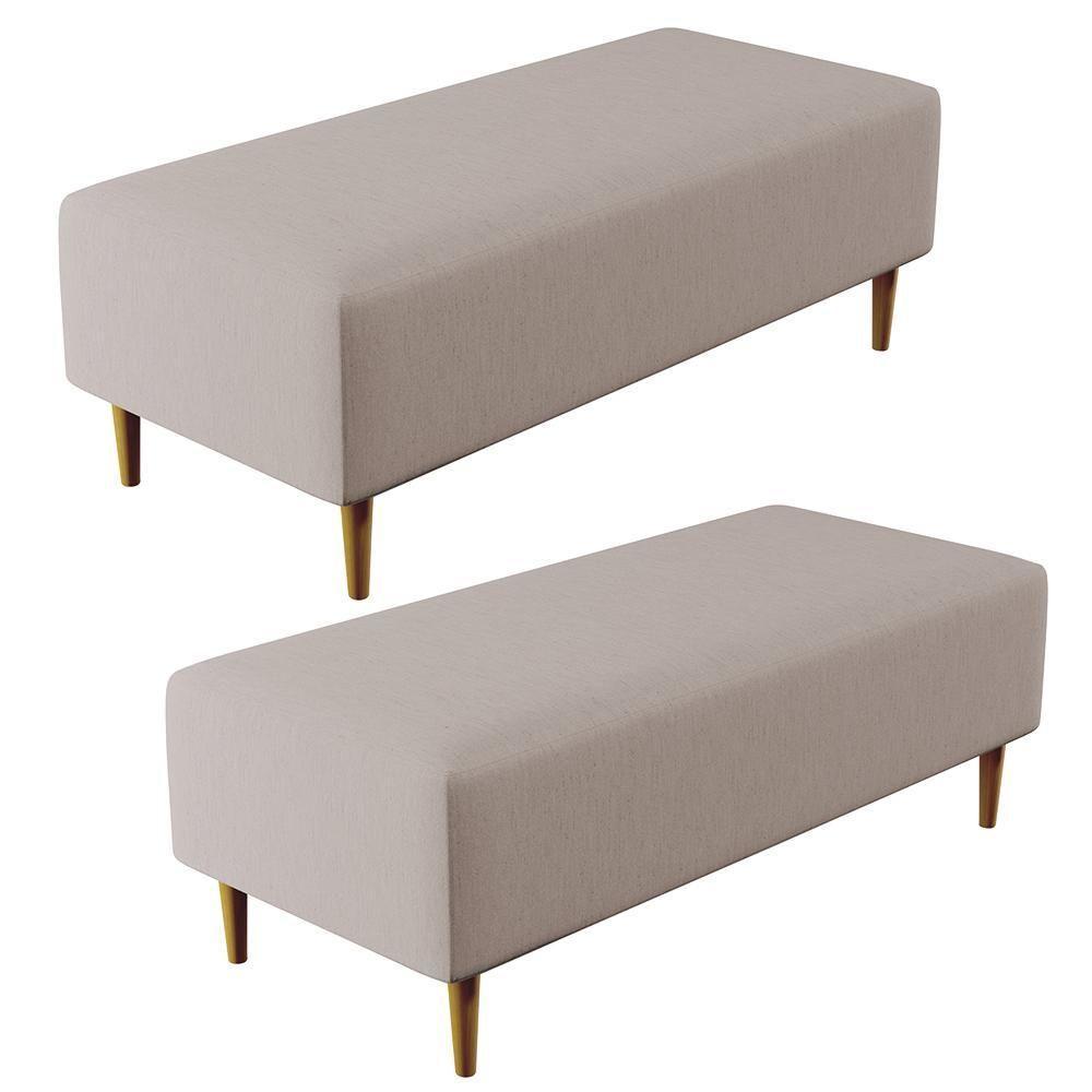 Kit 02 Puffs Bali W01 Pés Palito 120x50 Cm Linho Bege - 1