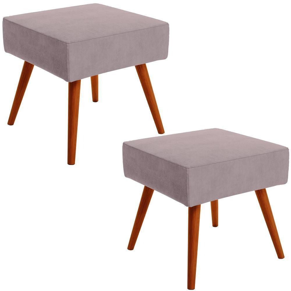 Kit 02 Puffs Banqueta Decorativa Com Pés Palito Suede Rosê - 1
