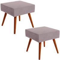 Kit 02 Puffs Banqueta Decorativa Com Pés Palito Suede Rosê - 1