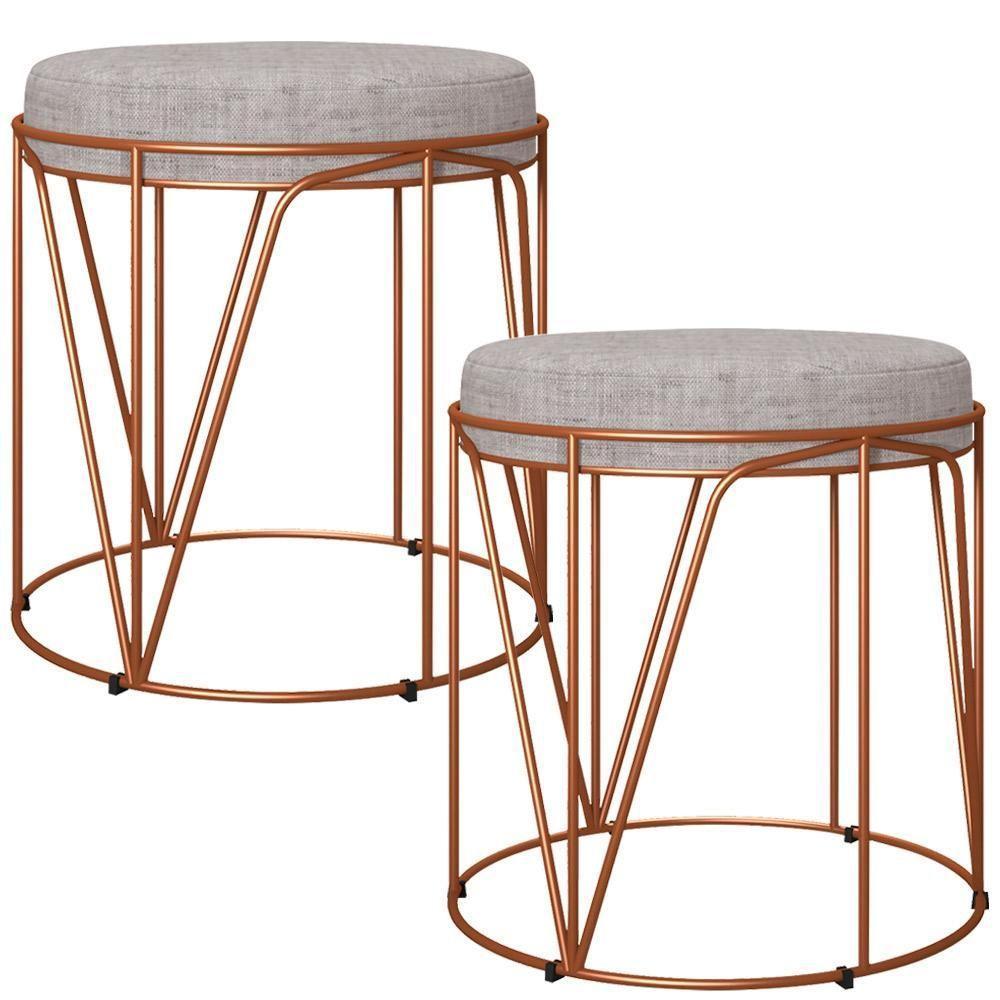 Kit 02 Puffs Aramado Bronze Zaya L02 Linho Cinza - 1