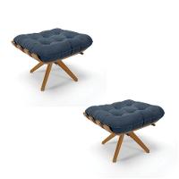 Kit 02 Puffs Giratório Suede Azul Marinho Base Madeira - 1