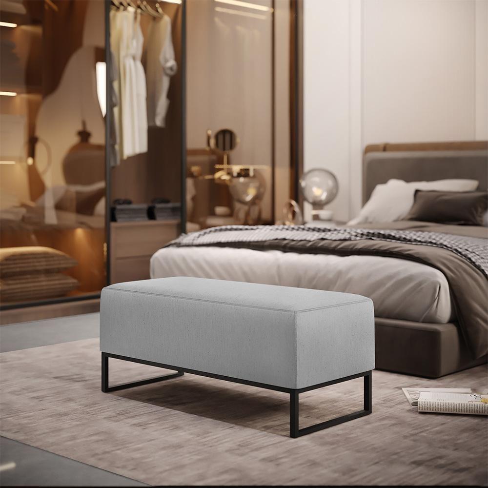 Kit 02 Puffs Cléo W01 Base De Ferro 90 Cm Linho Cinza - 8