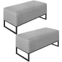 Kit 02 Puffs Cléo W01 Base De Ferro 90 Cm Linho Cinza - 9