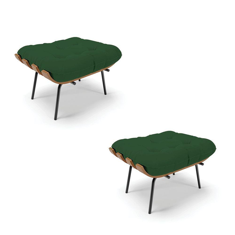 Kit 02 Puffs Costela Veludo Base Metálica Preto Cor Verde - 1