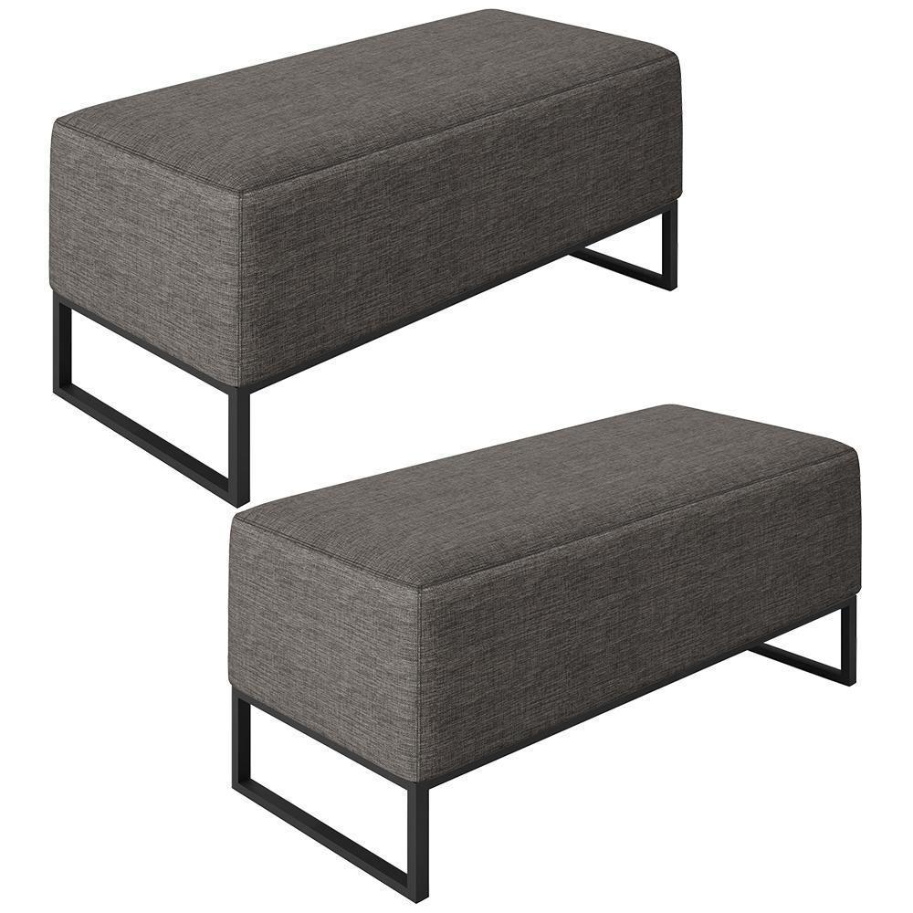 Kit 02 Puffs Cléo W01 Base Ferro 90 Cm Linho Cinza Escuro - 1