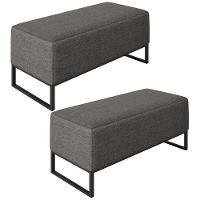 Kit 02 Puffs Cléo W01 Base Ferro 90 Cm Linho Cinza Escuro - 1