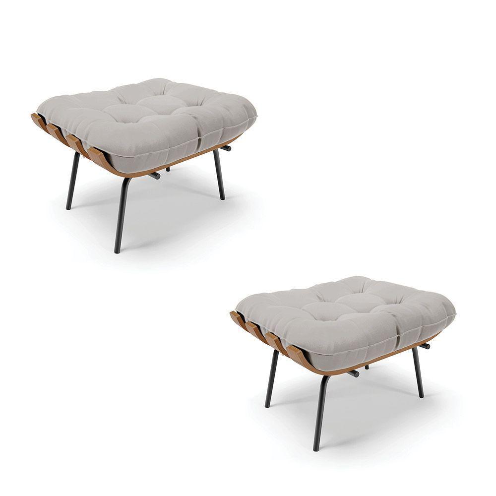 Kit 02 Puffs Costela Veludo Base Metálica Preto Cor Cinza - 1