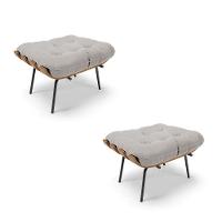 Kit 02 Puffs Costela Veludo Base Metálica Preto Cor Cinza - 1