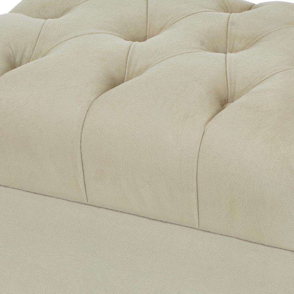 Kit 02 Puffs París Luis Xv Capitone Suede Bege Pés Madeira - 3