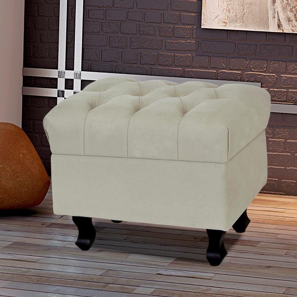 Kit 02 Puffs París Luis Xv Capitone Suede Bege Pés Madeira - 5