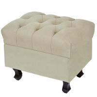 Kit 02 Puffs París Luis Xv Capitone Suede Bege Pés Madeira