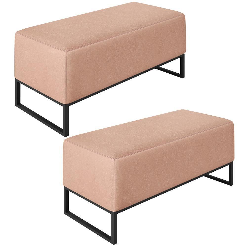 Kit 02 Puffs Cléo W01 Base De Ferro 90 Cm Linho Rosê - 1