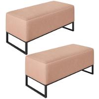 Kit 02 Puffs Cléo W01 Base De Ferro 90 Cm Linho Rosê - 1