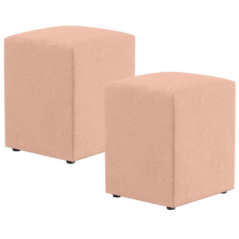 Kit 02 Puffs Quadrado L02 Linho Rosê - 1